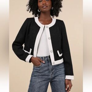 Desirably Posh Black and White Color
Block Tweed Jacket